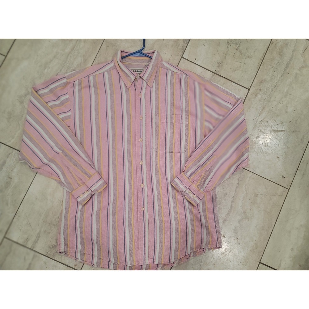 Vintage L.L. Bean west shirt long sleeve Large Pink button up cotton striped
